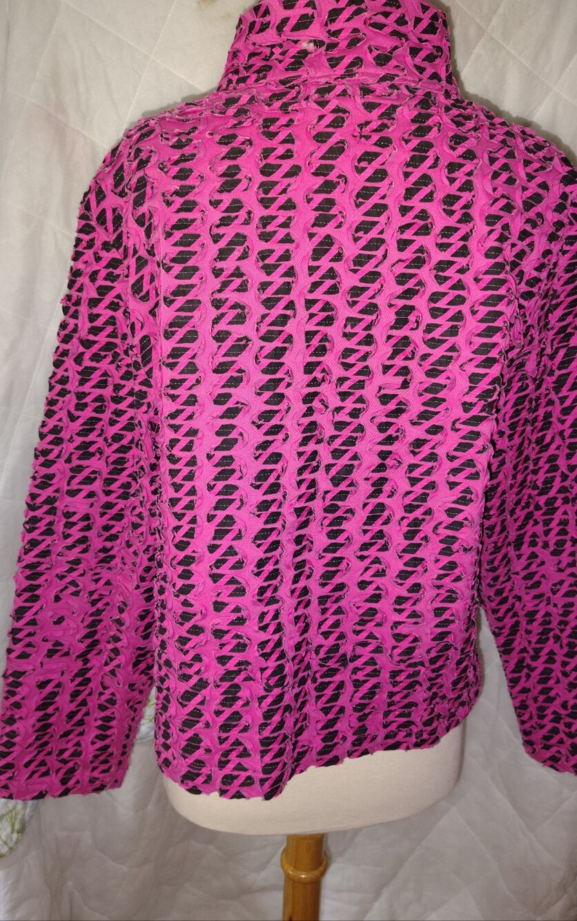 Pristine Stylish Pink and Black Women's Denim Jacket, Chic Embroidered - Picture 2 of 4
